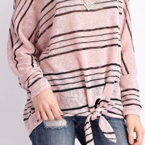 Boat Neck Tie Front Top